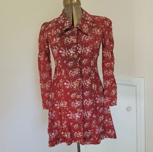 70's Vintage Button Down Floral Collared Dress